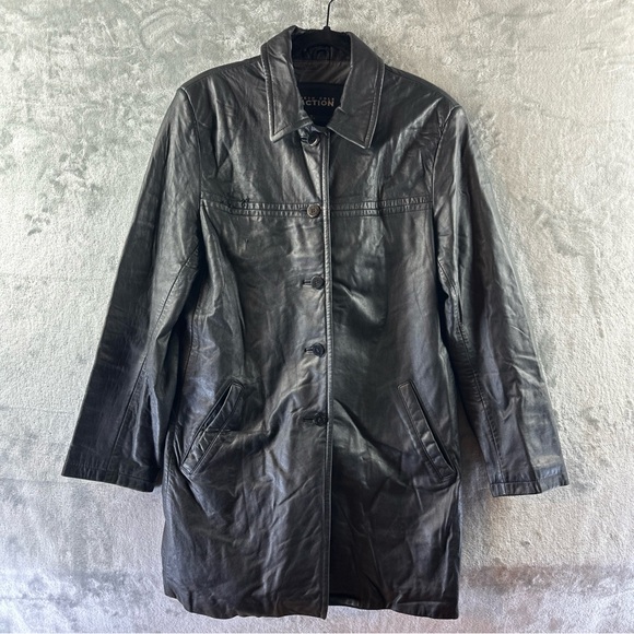 VTG Kenneth Cole Reaction Leather Jacket Women's M Black Y2K Button Front - Picture 1 of 16